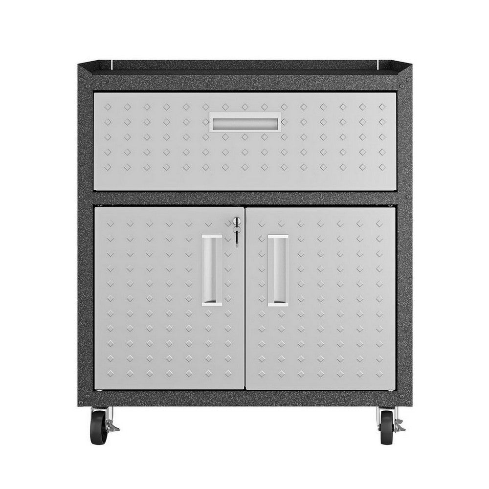 Fortress Textured Metal 31.5’’ Garage Mobile Cabinet with 1 Full Extension Drawer and 2 Adjustable Shelves in Grey MHC-2GMCC