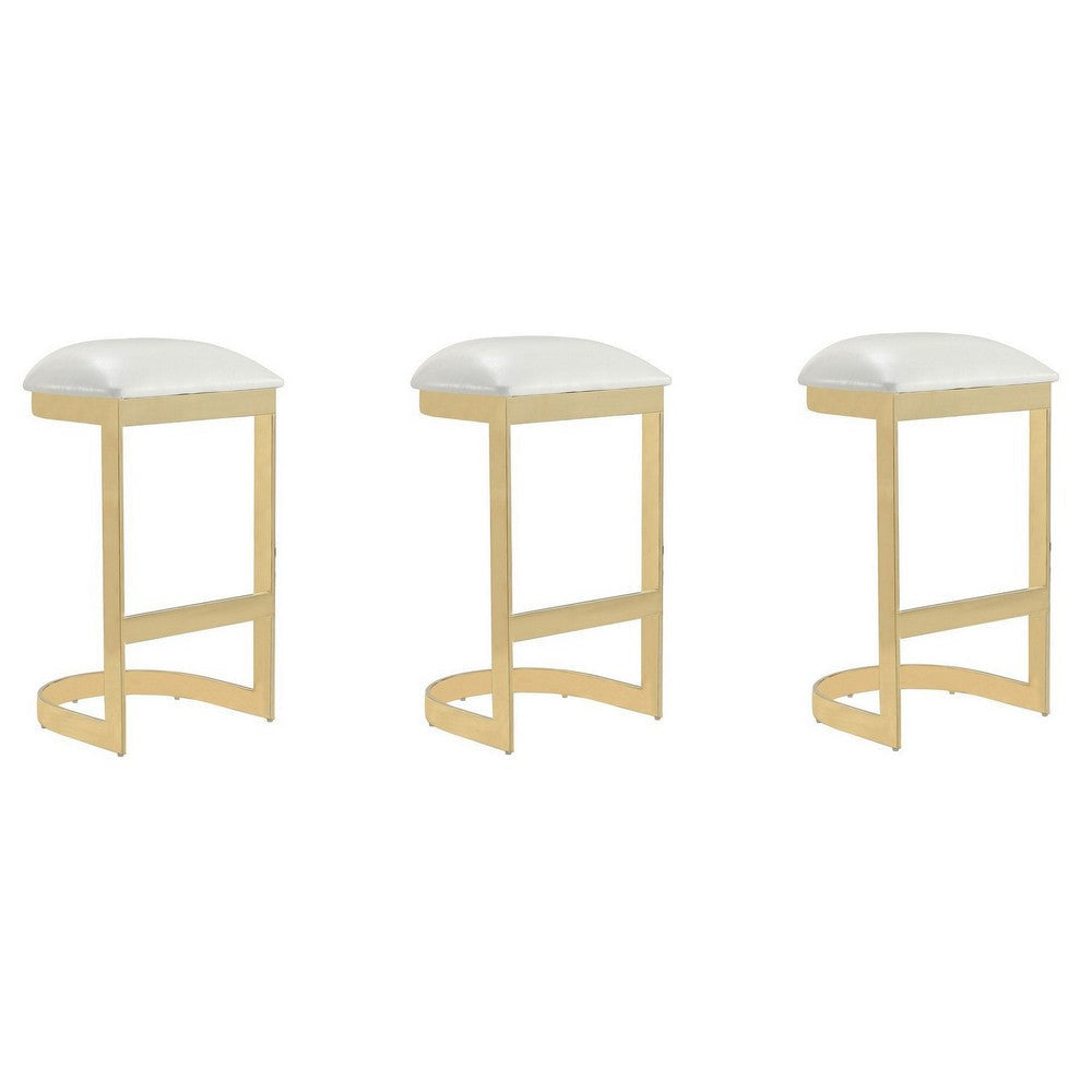 Aura 28.54 in. White and Polished Brass Stainless Steel Bar Stool (Set of 3)