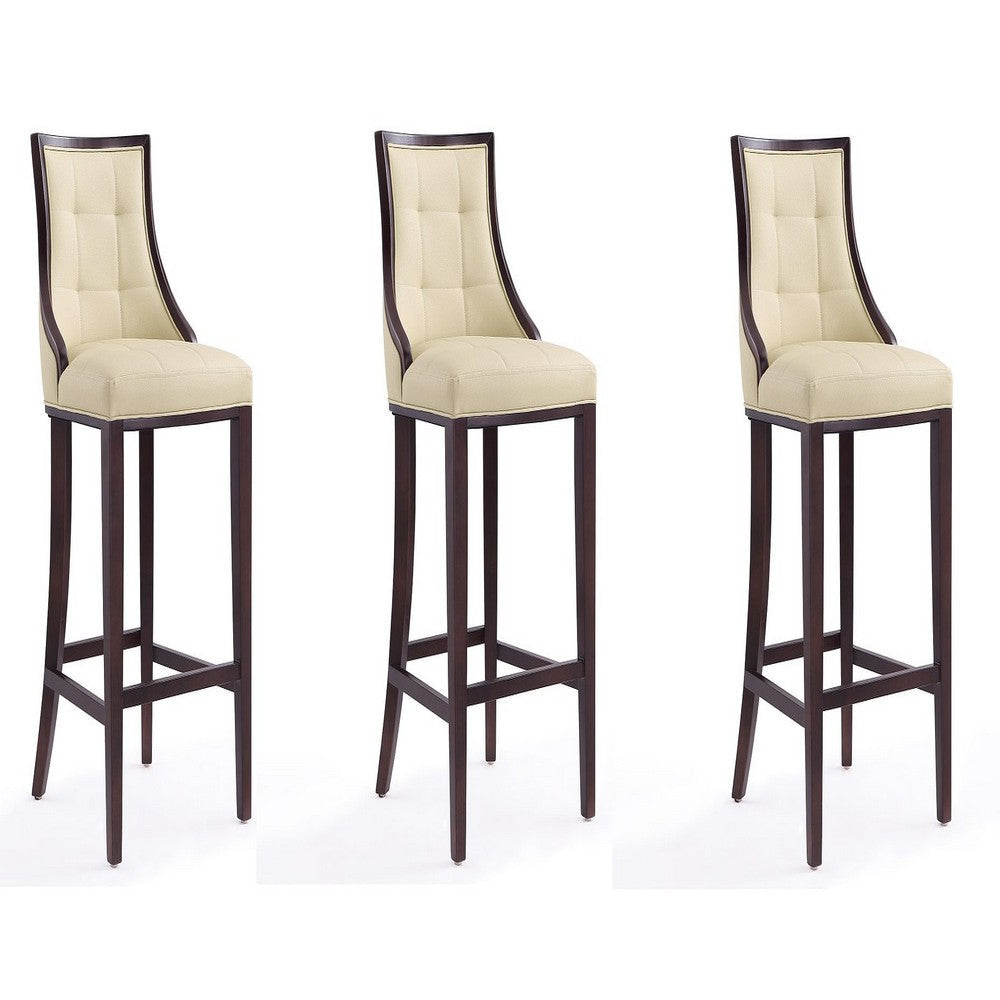 Fifth Avenue 45 in. Cream and Walnut Beech Wood Bar Stool (Set of 3)