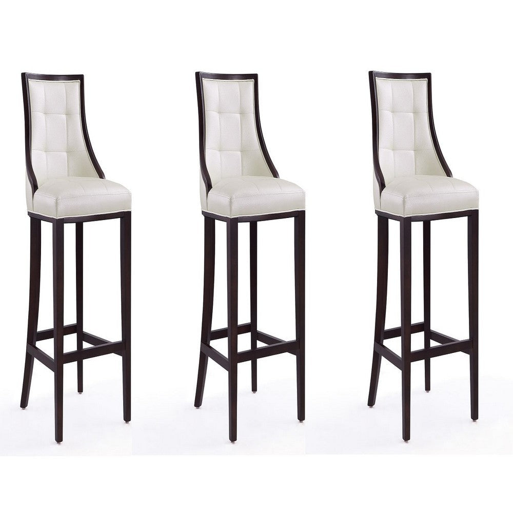 Fifth Avenue 45 in. Pearl White and Walnut Beech Wood Bar Stool (Set of 3)