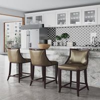 Emperor 41 in. Bronze and Walnut Beech Wood Bar Stool (Set of 3)