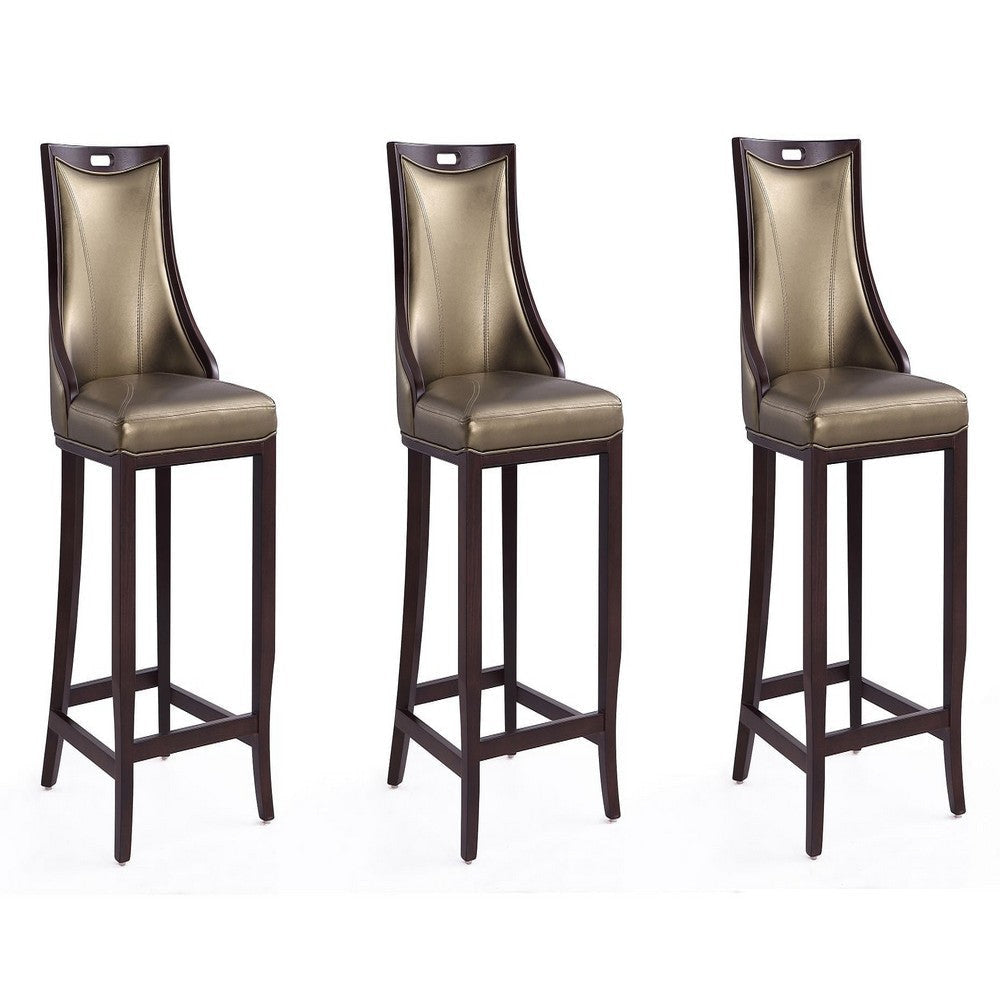 Emperor 41 in. Bronze and Walnut Beech Wood Bar Stool (Set of 3)