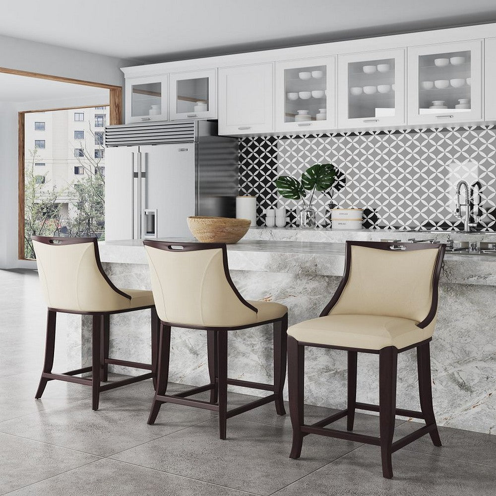 Emperor 41 in. Cream and Walnut Beech Wood Bar Stool (Set of 3)