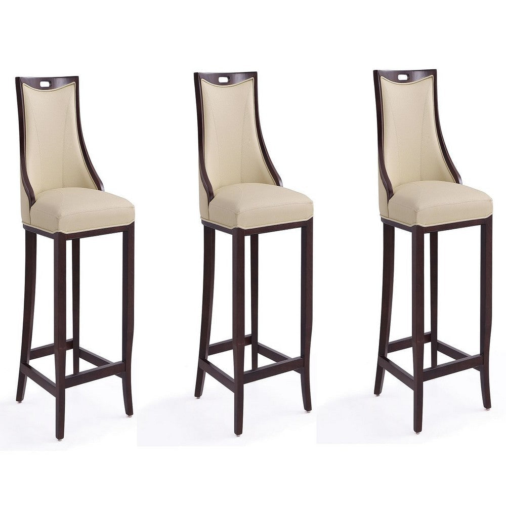 Emperor 41 in. Cream and Walnut Beech Wood Bar Stool (Set of 3)