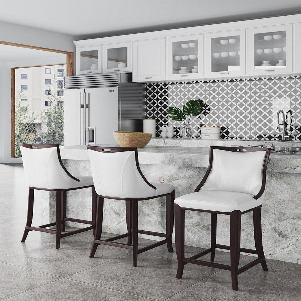 Emperor 41 in. Pearl White and Walnut Beech Wood Bar Stool (Set of 3)