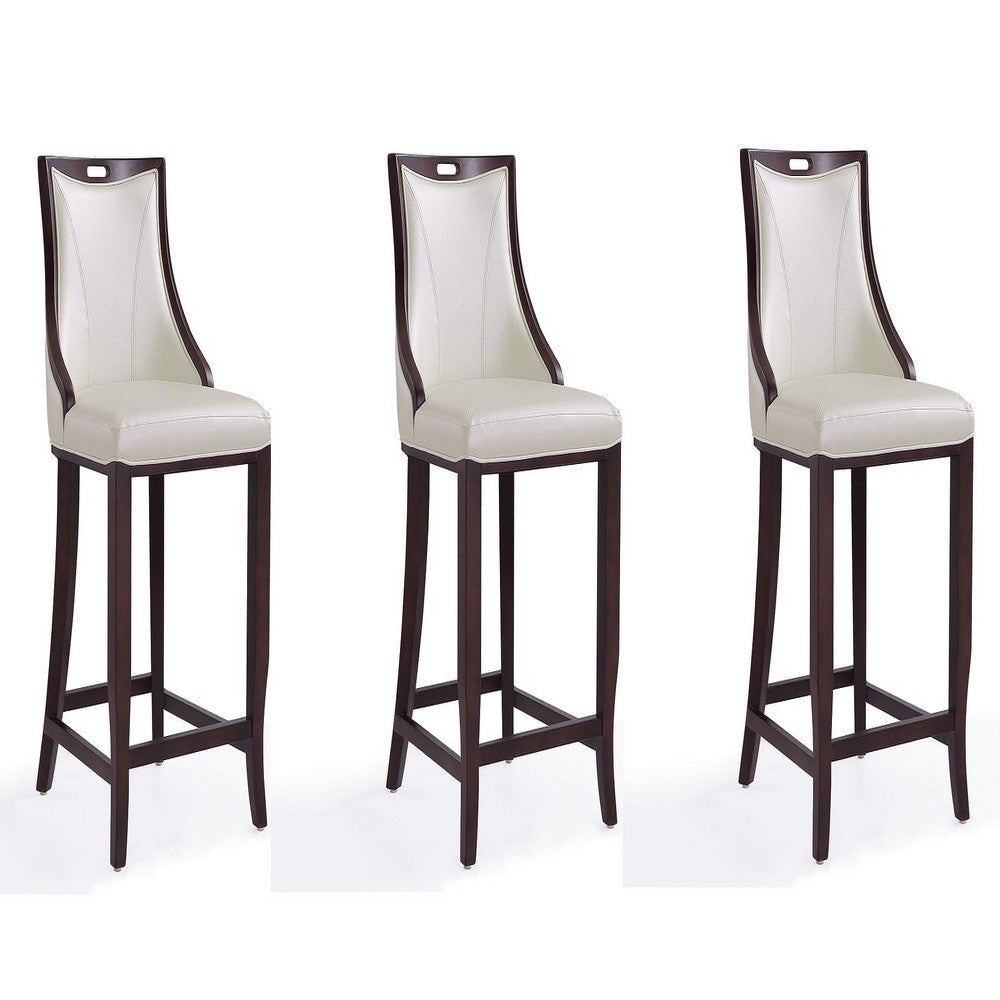 Emperor 41 in. Pearl White and Walnut Beech Wood Bar Stool (Set of 3)