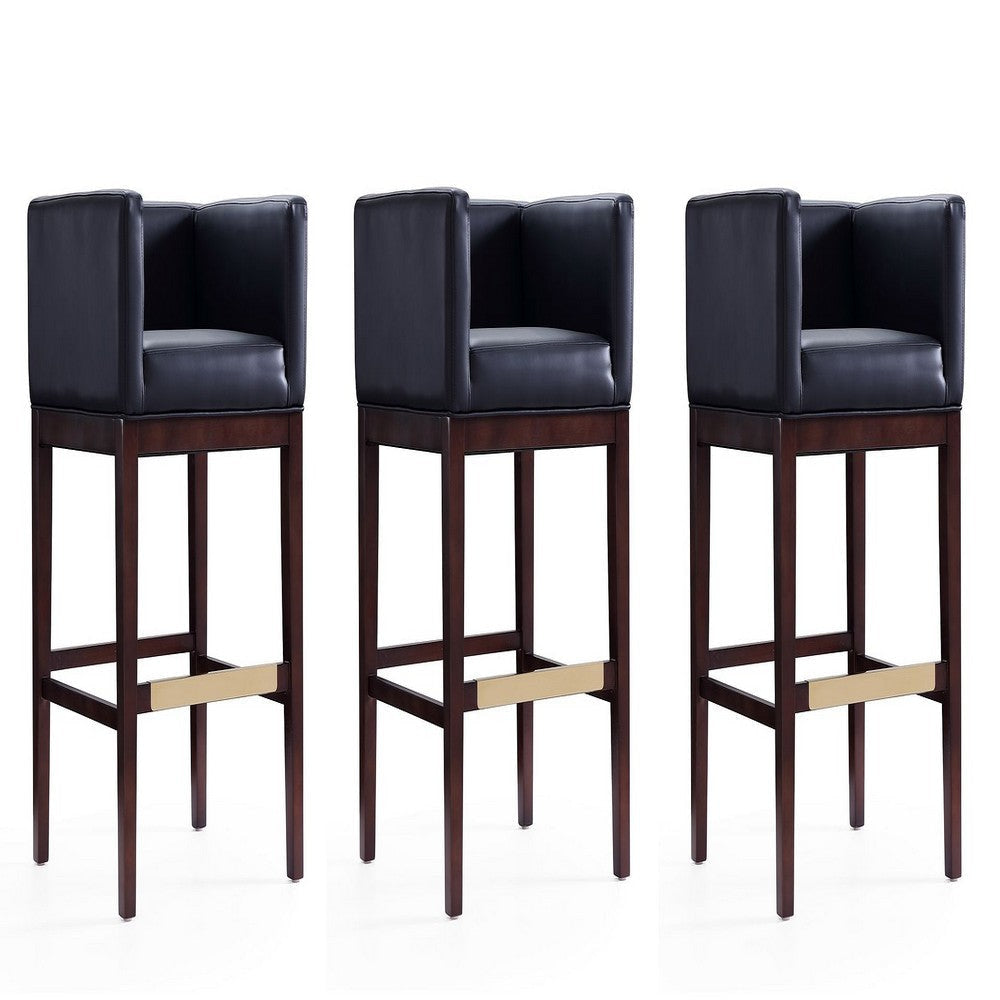 Kingsley 38 in. Black and Dark Walnut Beech Wood Barstool (Set of 3)