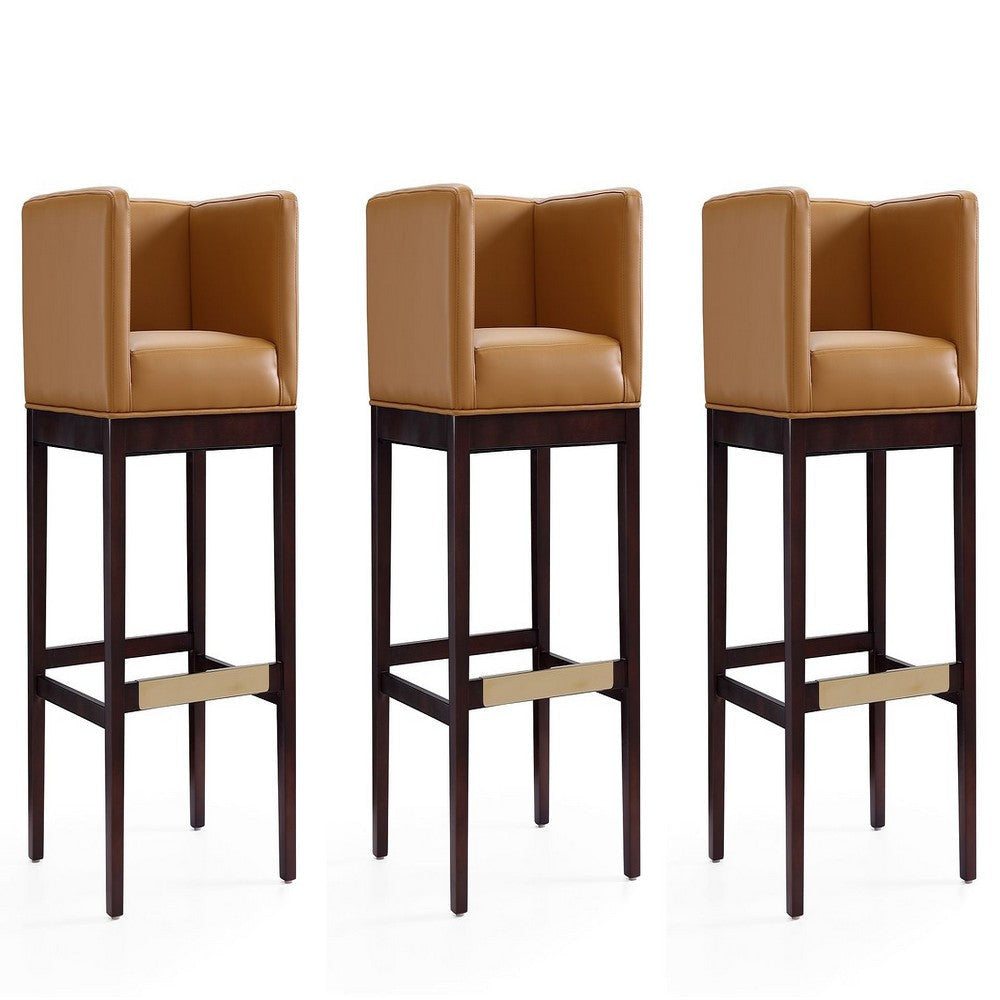 Kingsley 38 in. Camel and Dark Walnut Beech Wood Barstool (Set of 3)