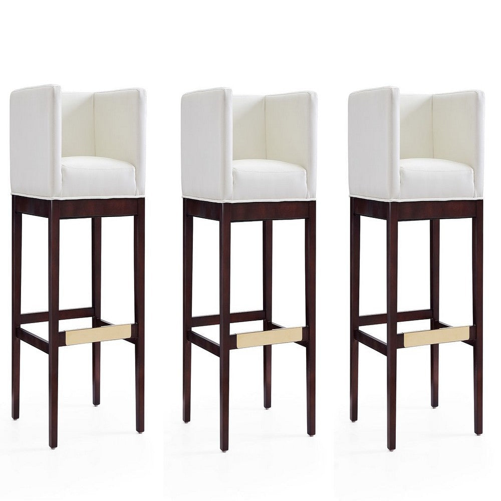Kingsley 38 in. Ivory and Dark Walnut Beech Wood Barstool (Set of 3)