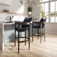 Ritz 38 in. Black and Dark Walnut Beech Wood Barstool (Set of 3)