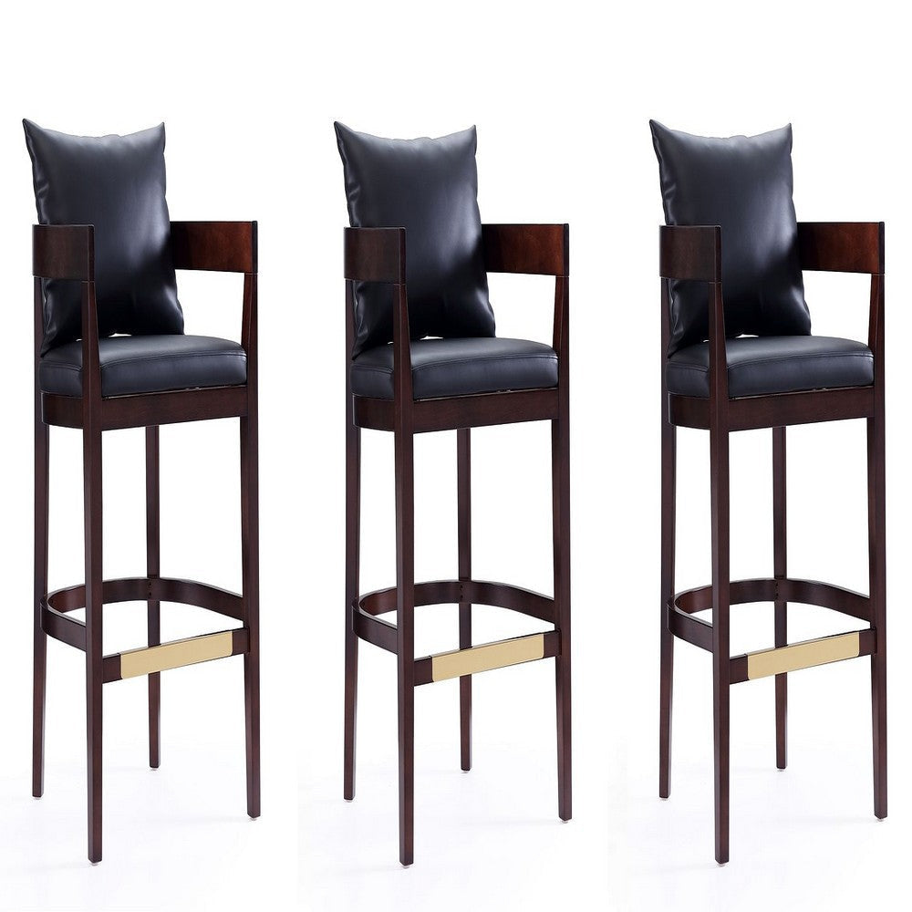 Ritz 38 in. Black and Dark Walnut Beech Wood Barstool (Set of 3)