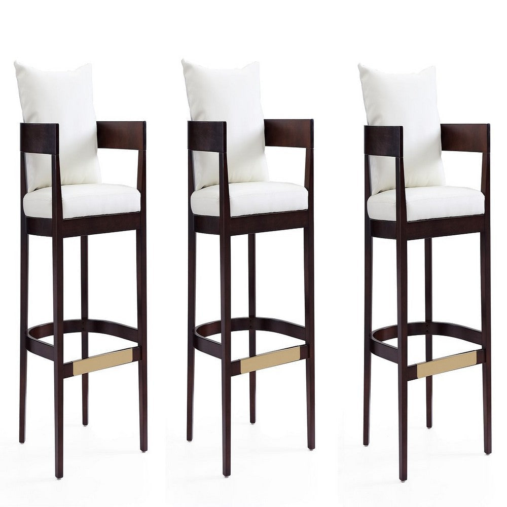 Ritz 38 in. Ivory and Dark Walnut Beech Wood Barstool (Set of 3)