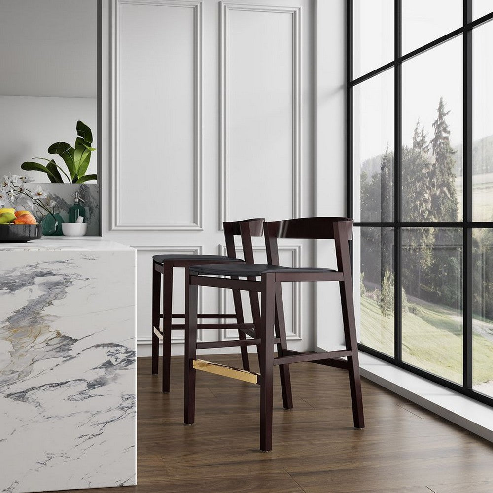 Klismos 40.75 in. Black and Dark Walnut Beech Wood Barstool (Set of 3)