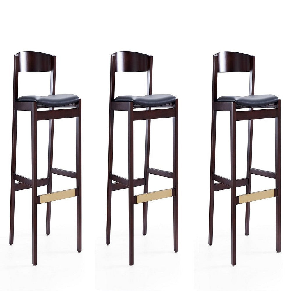Klismos 40.75 in. Black and Dark Walnut Beech Wood Barstool (Set of 3)