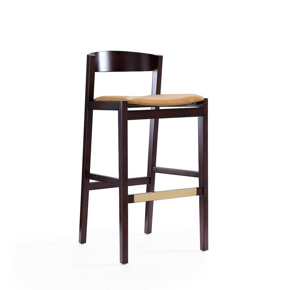 Klismos 40.75 in. Camel and Dark Walnut Beech Wood Barstool (Set of 3) MHC-3-BS014-CL