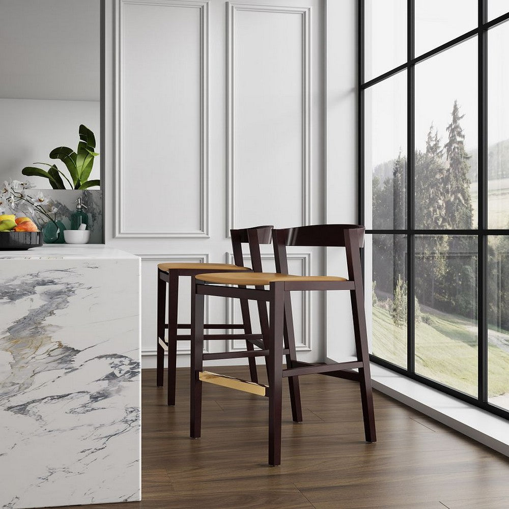 Klismos 40.75 in. Camel and Dark Walnut Beech Wood Barstool (Set of 3)