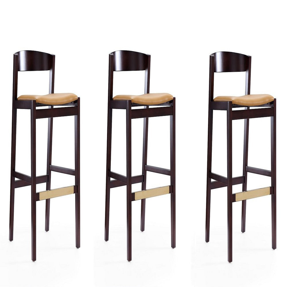 Klismos 40.75 in. Camel and Dark Walnut Beech Wood Barstool (Set of 3)