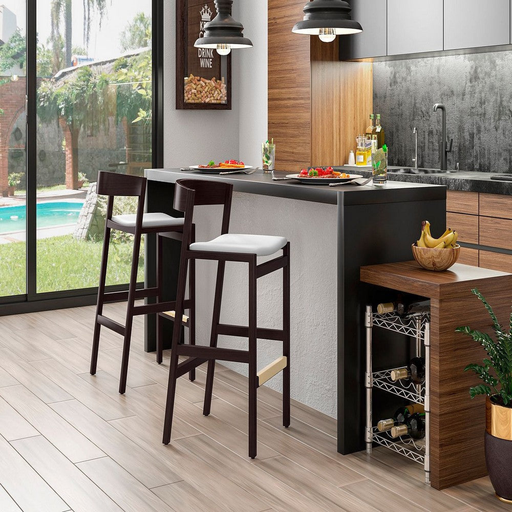 Klismos 40.75 in. Ivory and Dark Walnut Beech Wood Barstool (Set of 3) MHC-3-BS014-IV