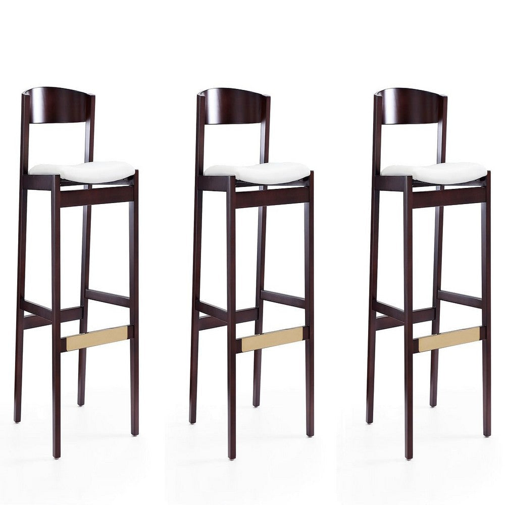 Klismos 40.75 in. Ivory and Dark Walnut Beech Wood Barstool (Set of 3)