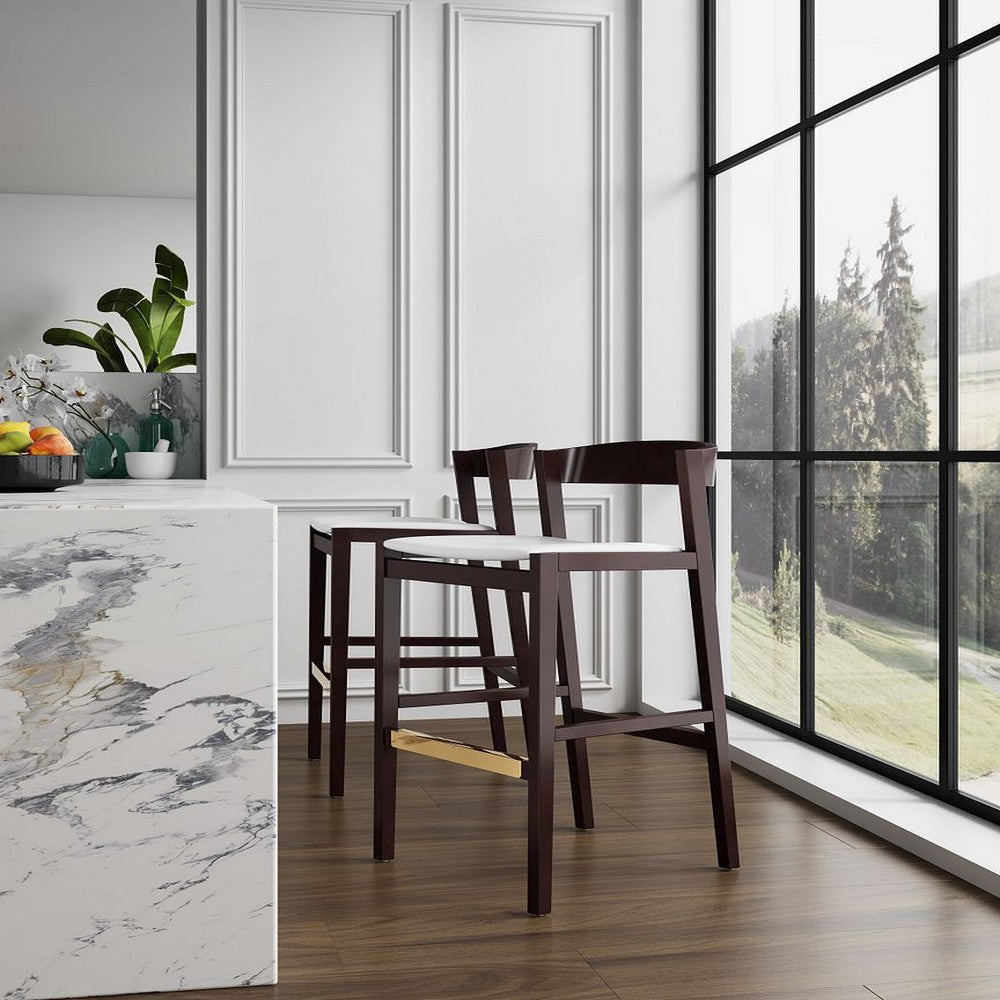 Klismos 40.75 in. Ivory and Dark Walnut Beech Wood Barstool (Set of 3)