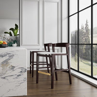 Klismos 40.75 in. Ivory and Dark Walnut Beech Wood Barstool (Set of 3)