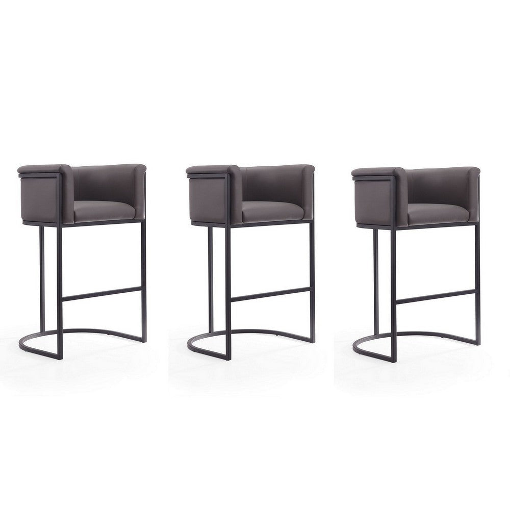 Cosmopolitan 37.8 in. Pebble and Black Metal Barstool (Set of 3)