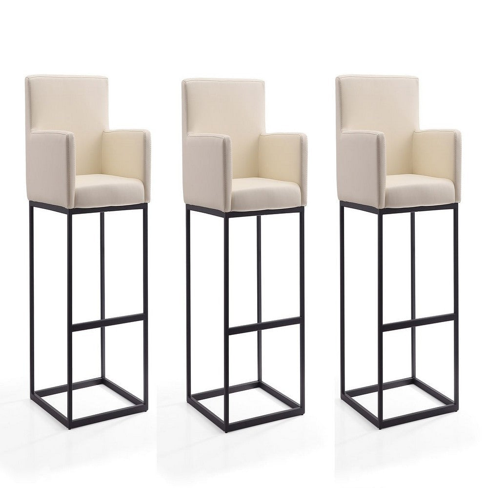 Ambassador 42 in. Cream and Black Metal Barstool (Set of 3)