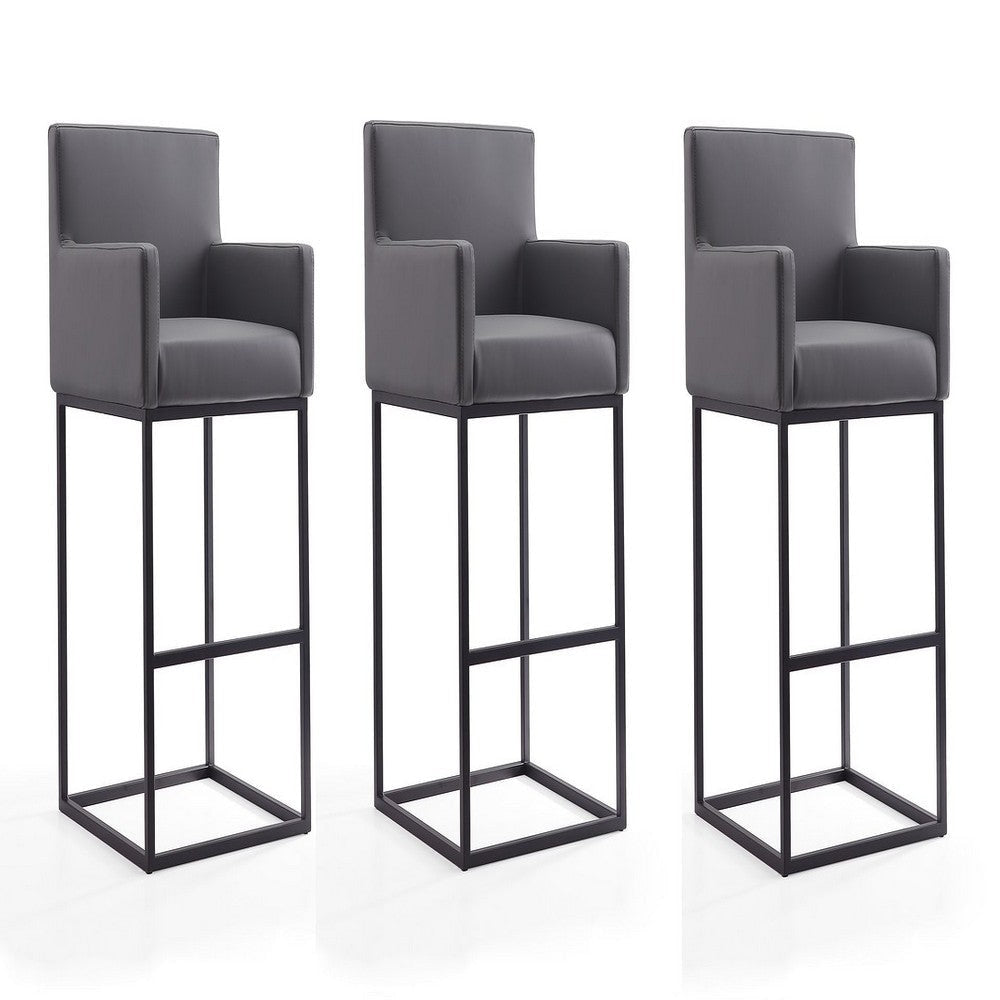 Ambassador 42 in. Grey and Black Metal Barstool (Set of 3)