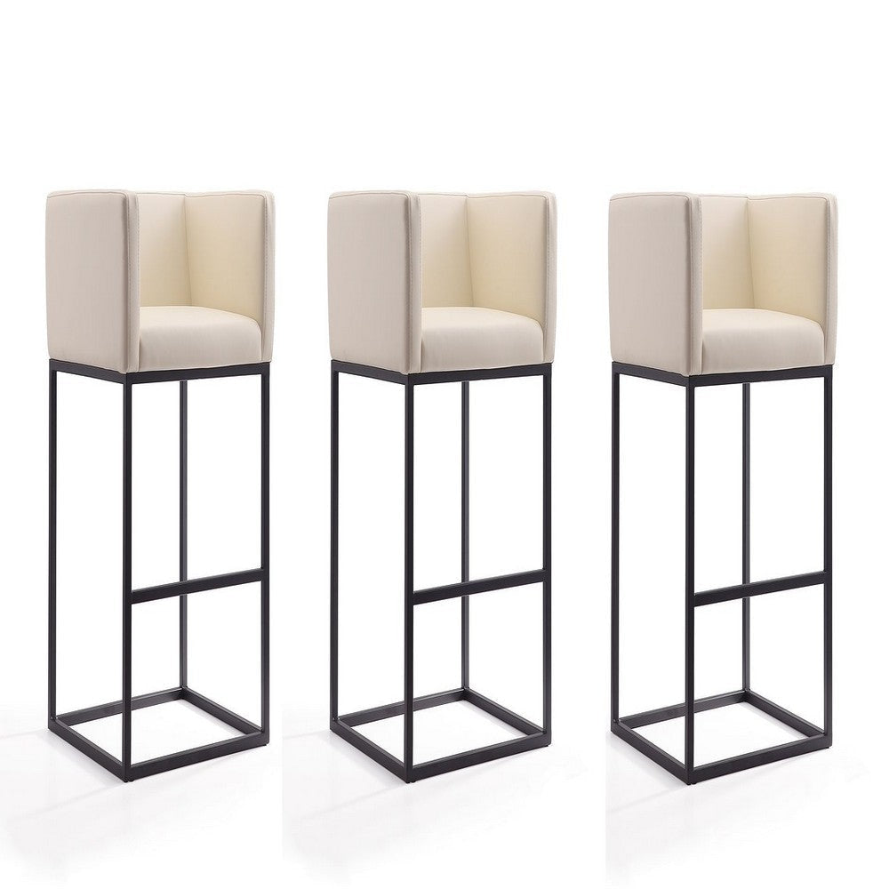 Embassy 38 in. Cream and Black Metal Barstool (Set of 3)