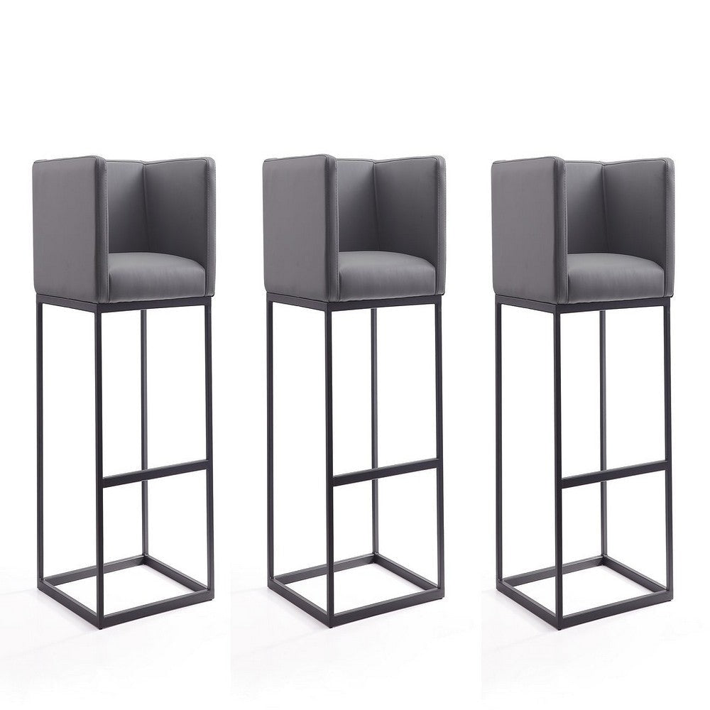 Embassy 38 in. Grey and Black Metal Barstool (Set of 3)