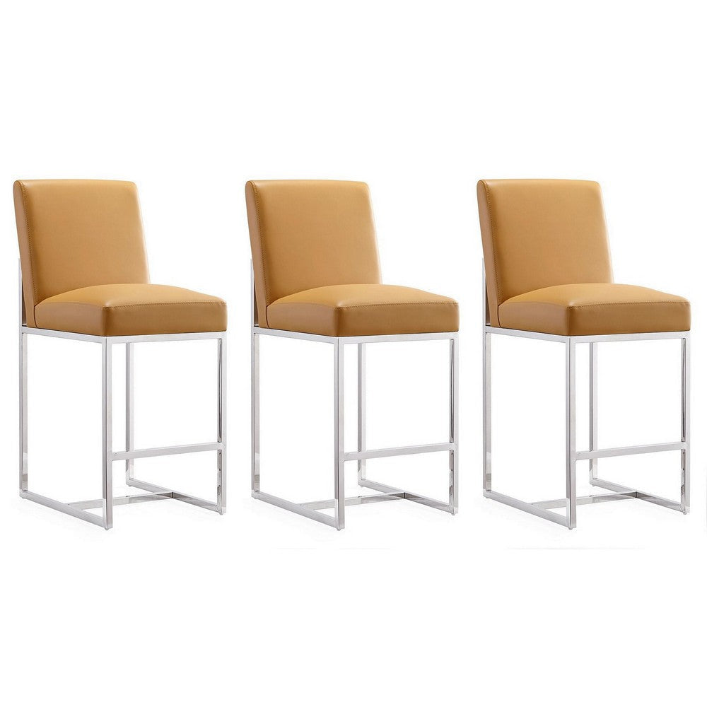 Element 37.2 in. Camel and Polished Chrome Stainless Steel Counter Height Bar Stool (Set of 3)