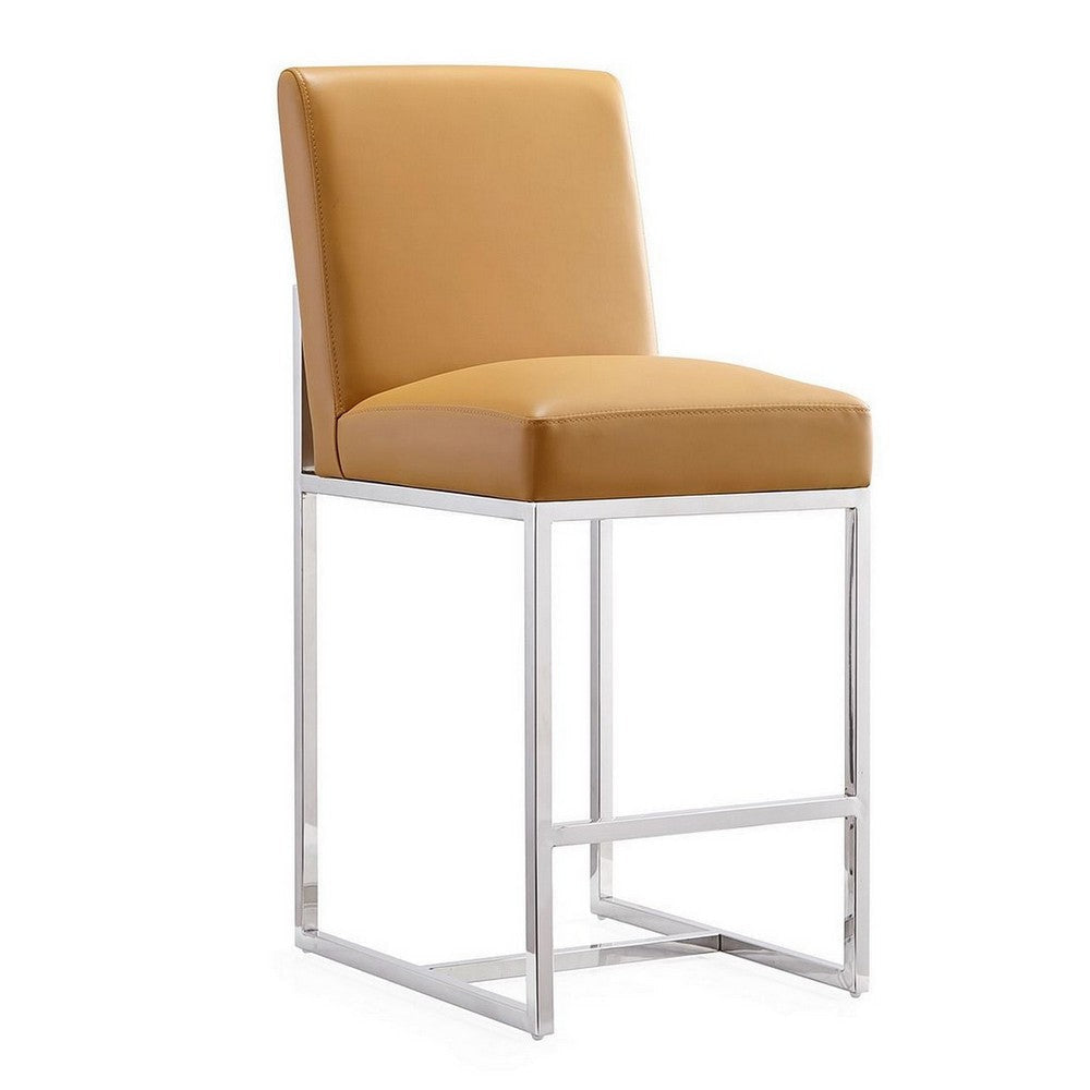 Element 37.2 in. Camel and Polished Chrome Stainless Steel Counter Height Bar Stool (Set of 3) MHC-3-CS003-CL