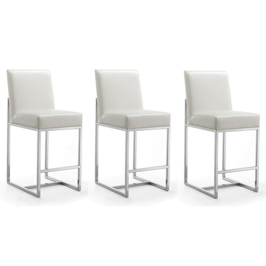 Element 37.2 in. Pearl White and Polished Chrome Stainless Steel Counter Height Bar Stool (Set of 3)