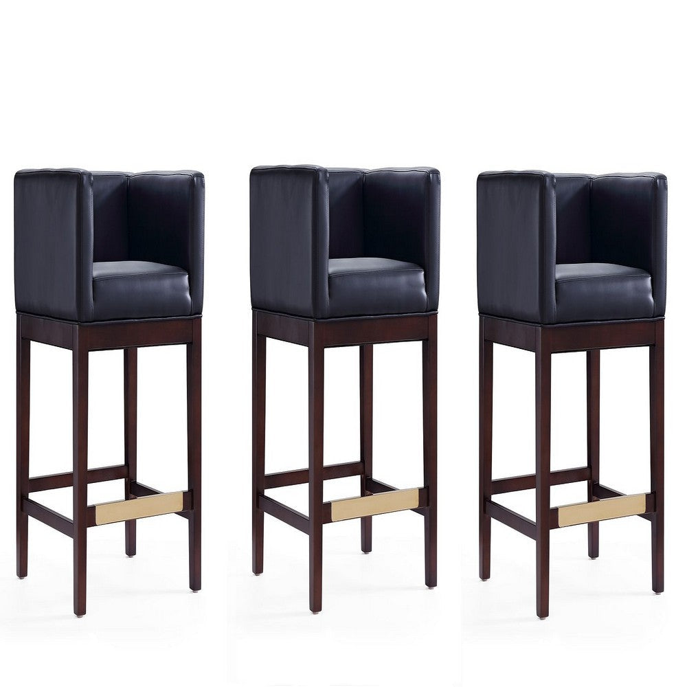 Kingsley 34 in. Black and Dark Walnut Beech Wood Counter Height Bar Stool (Set of 3)