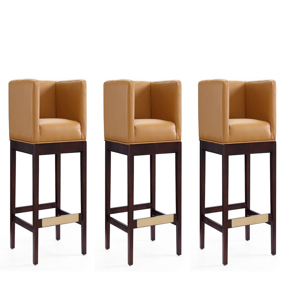 Kingsley 34 in. Camel and Dark Walnut Beech Wood Counter Height Bar Stool (Set of 3)