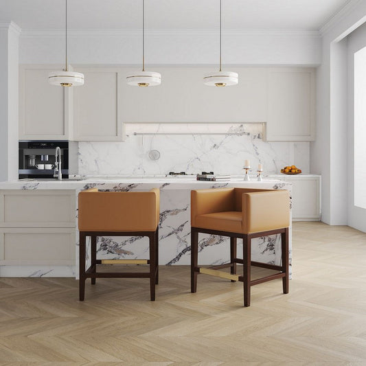 Kingsley 34 in. Camel and Dark Walnut Beech Wood Counter Height Bar Stool (Set of 3)