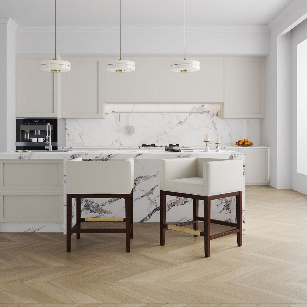 Kingsley 34 in. Ivory and Dark Walnut Beech Wood Counter Height Bar Stool (Set of 3) MHC-3-CS005-IV