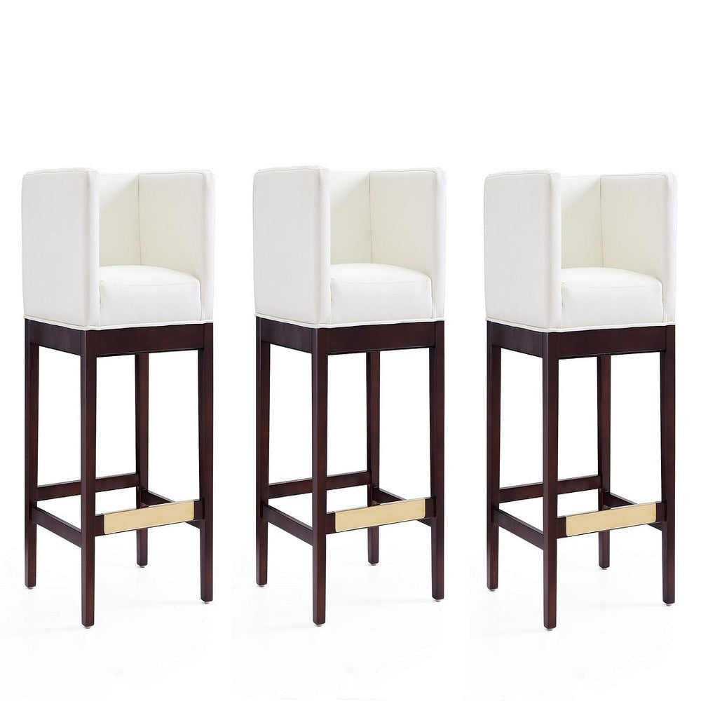 Kingsley 34 in. Ivory and Dark Walnut Beech Wood Counter Height Bar Stool (Set of 3)