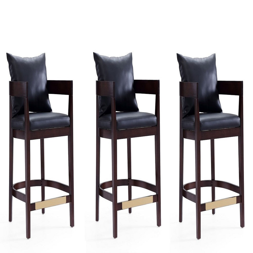 Ritz 34 in. Black and Dark Walnut Beech Wood Counter Height Bar Stool (Set of 3)
