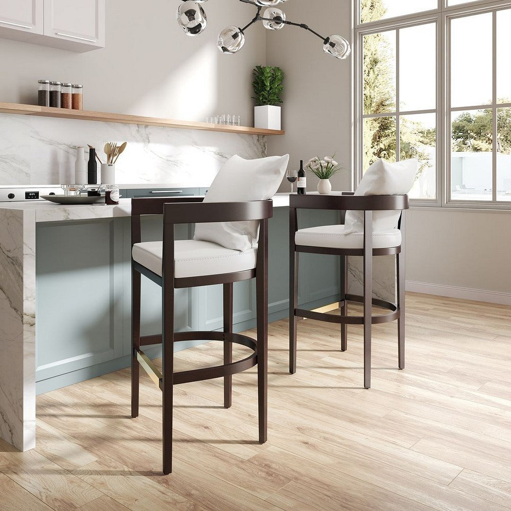 Ritz 34 in. Ivory and Dark Walnut Beech Wood Counter Height Bar Stool (Set of 3)