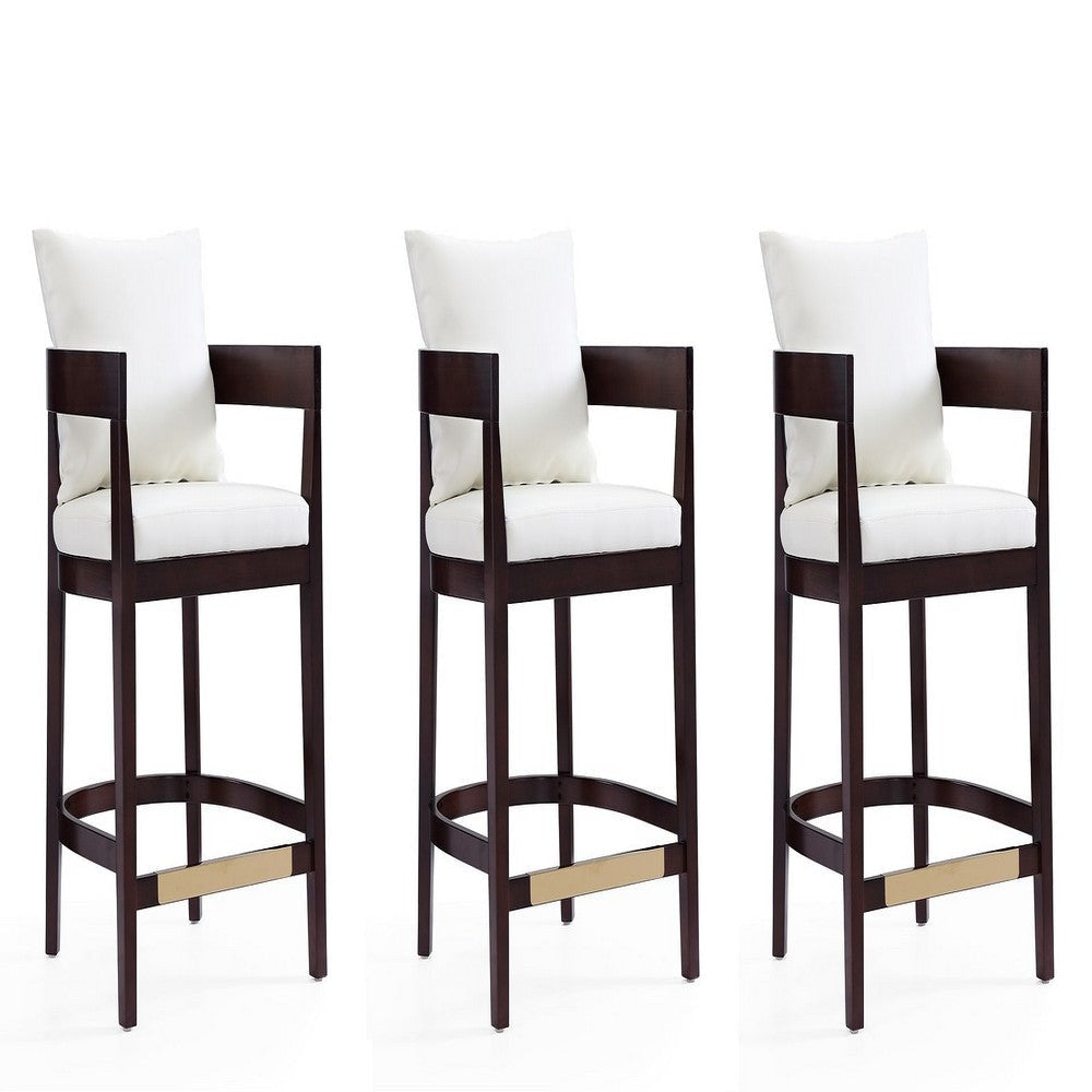 Ritz 34 in. Ivory and Dark Walnut Beech Wood Counter Height Bar Stool (Set of 3)