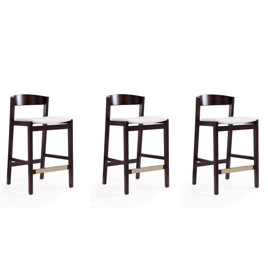 Klismos 36.75 in. Ivory and Dark Walnut Beech Wood Counter Height Bar Stool (Set of 3)