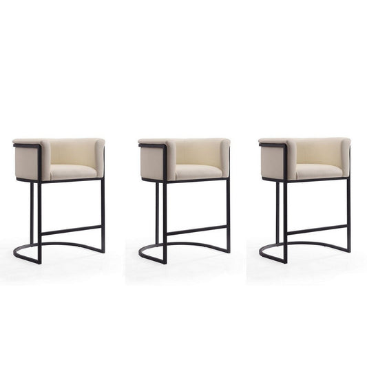 Cosmopolitan 33.8 in. Cream and Black Metal Counter Height Bar Stool (Set of 3)