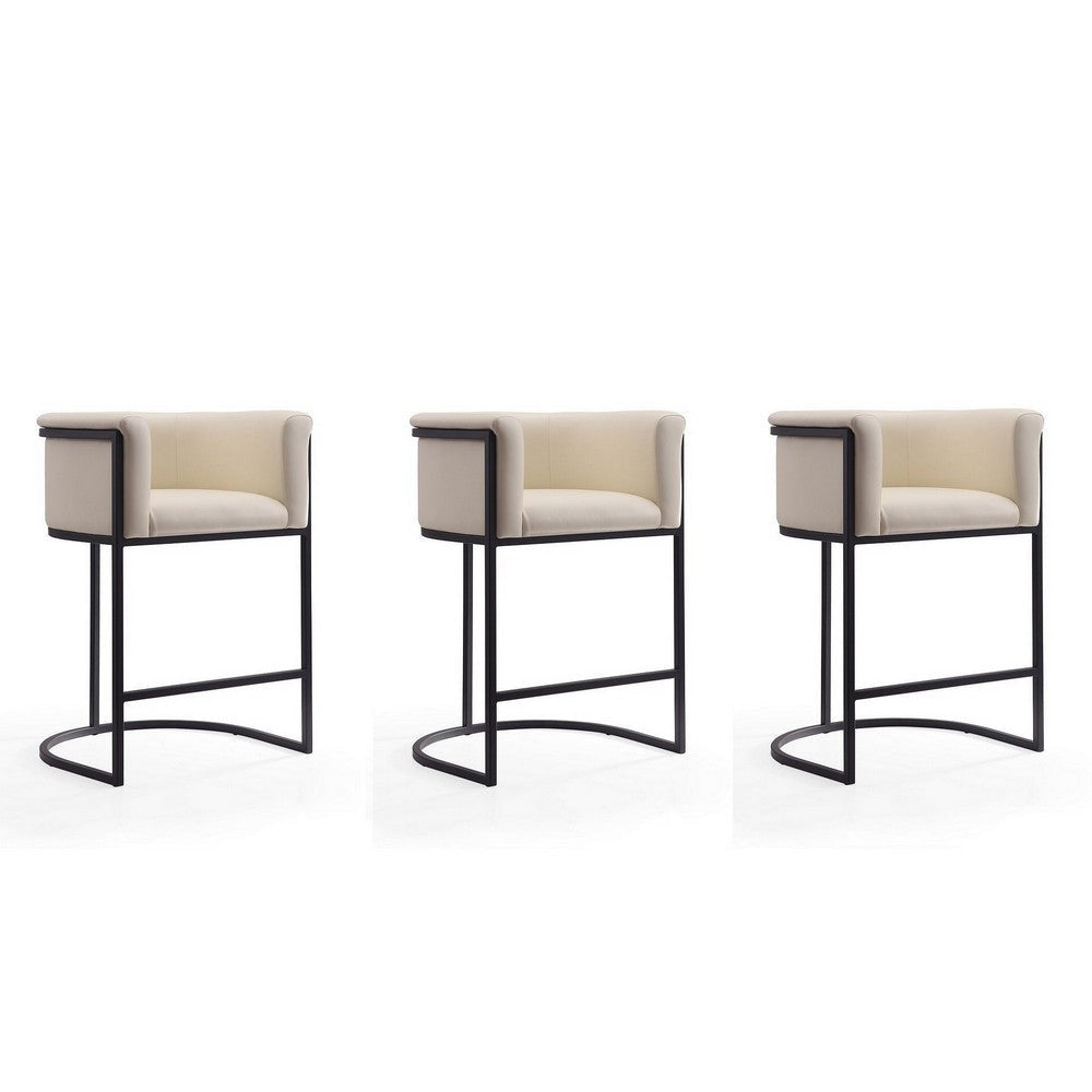 Cosmopolitan 33.8 in. Cream and Black Metal Counter Height Bar Stool (Set of 3)