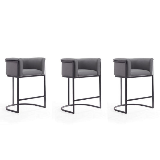 Cosmopolitan 33.8 in. Grey and Black Metal Counter Height Bar Stool (Set of 3)