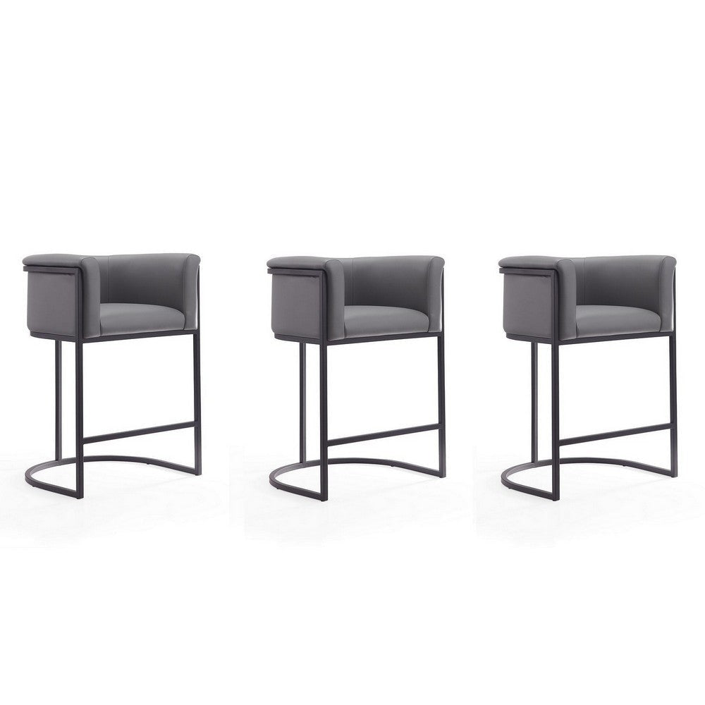 Cosmopolitan 33.8 in. Grey and Black Metal Counter Height Bar Stool (Set of 3)