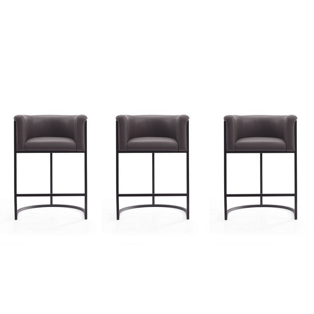 Cosmopolitan 33.8 in. Pebble and Black Metal Counter Height Bar Stool (Set of 3)
