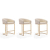 Louvre 36 in. Cream and Titanium Gold Stainless Steel Counter Height Bar Stool (Set of 3)