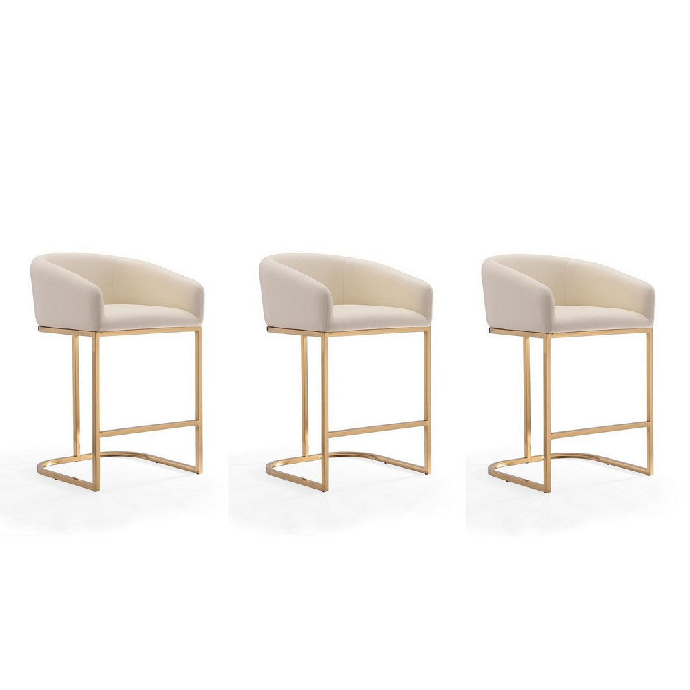 Louvre 36 in. Cream and Titanium Gold Stainless Steel Counter Height Bar Stool (Set of 3)