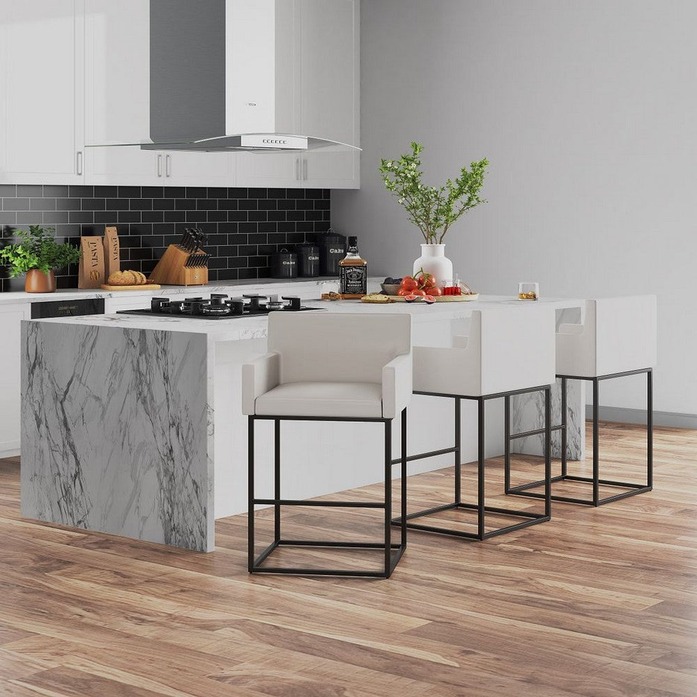 Ambassador 38 in. Cream and Black Metal Counter Height Bar Stool (Set of 3)